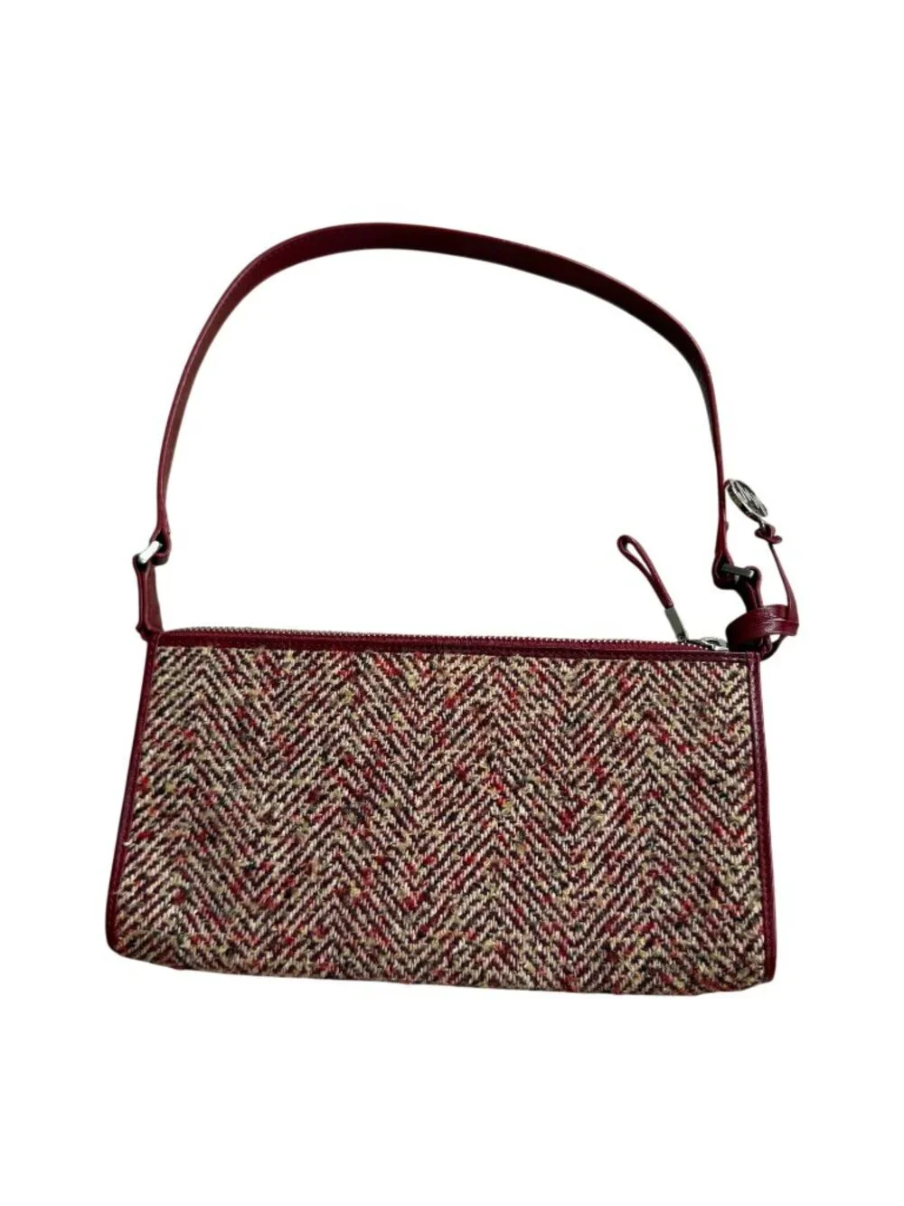 MONSAC Red Boucle Fabric Leather Shoulder Bag